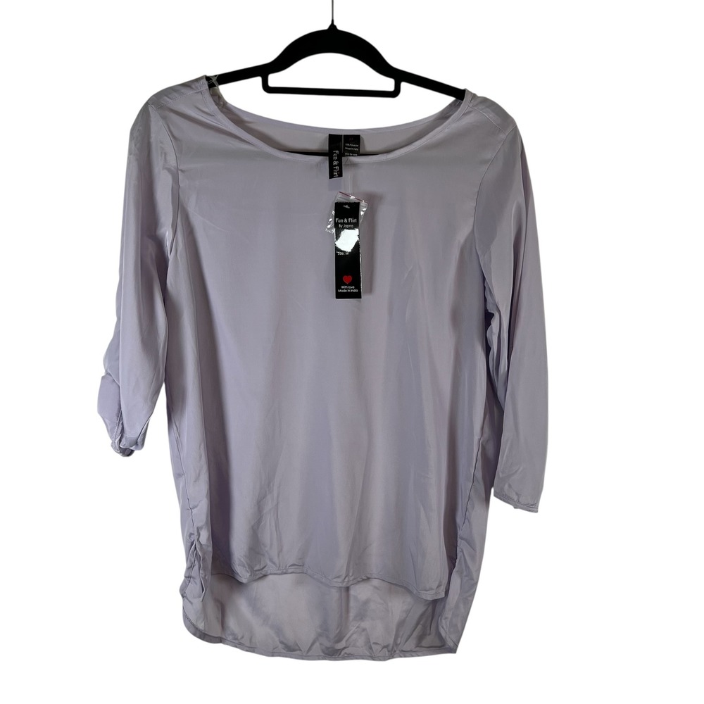 Fun & Flirt by Japna Lavender Roll Tab Sleeve‎ High Low Blouse 5181 Mens M